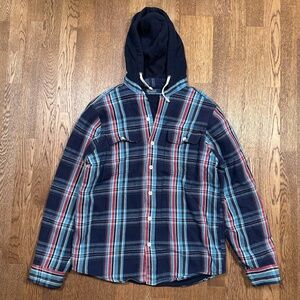 Polo Ralph Lauren Waffle Thermal Plaid Hood Flannel Shirt Jacket Shacket Mens M